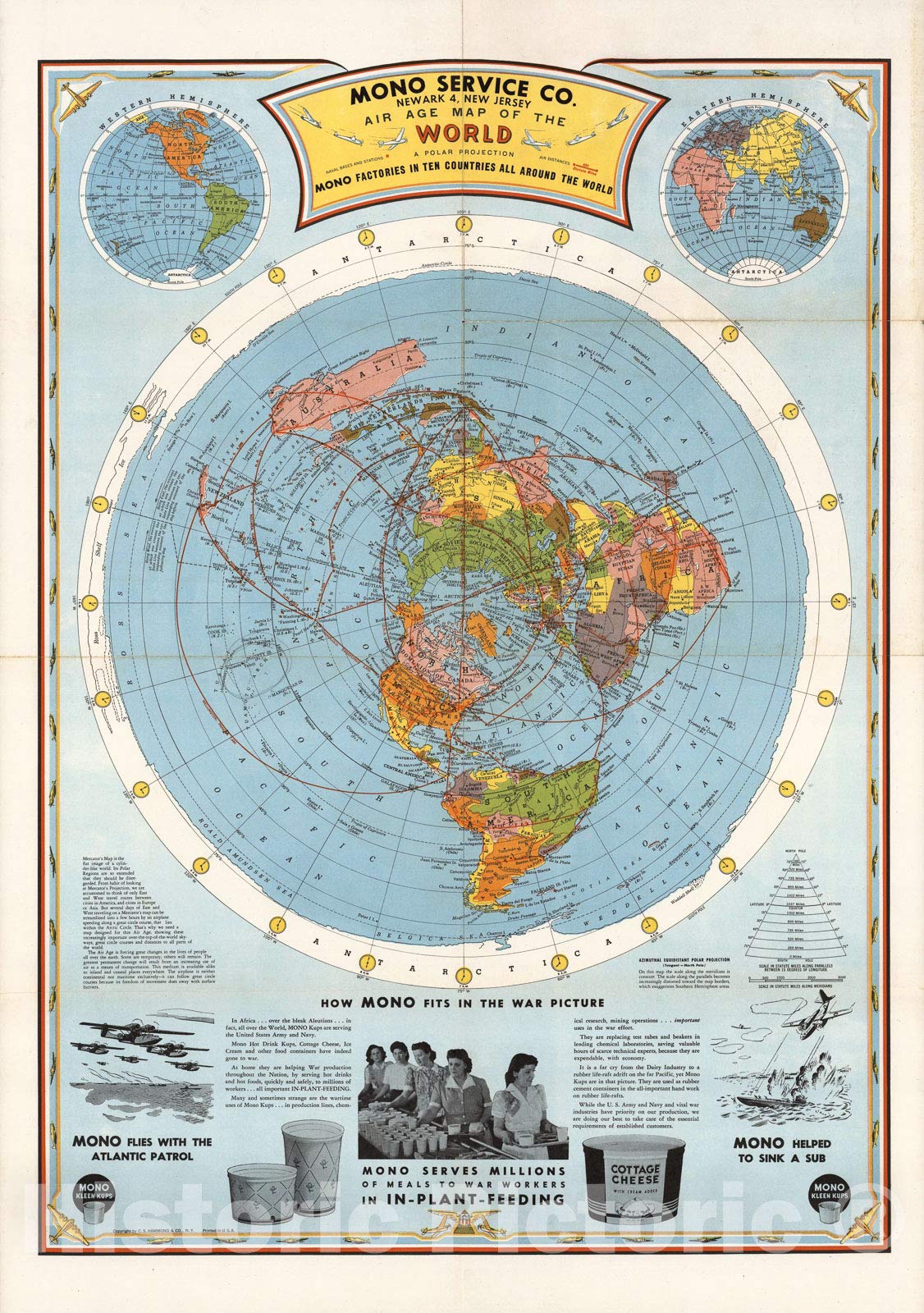 Amazon.com: Historic Map - Air Age Map of The World. A Polar